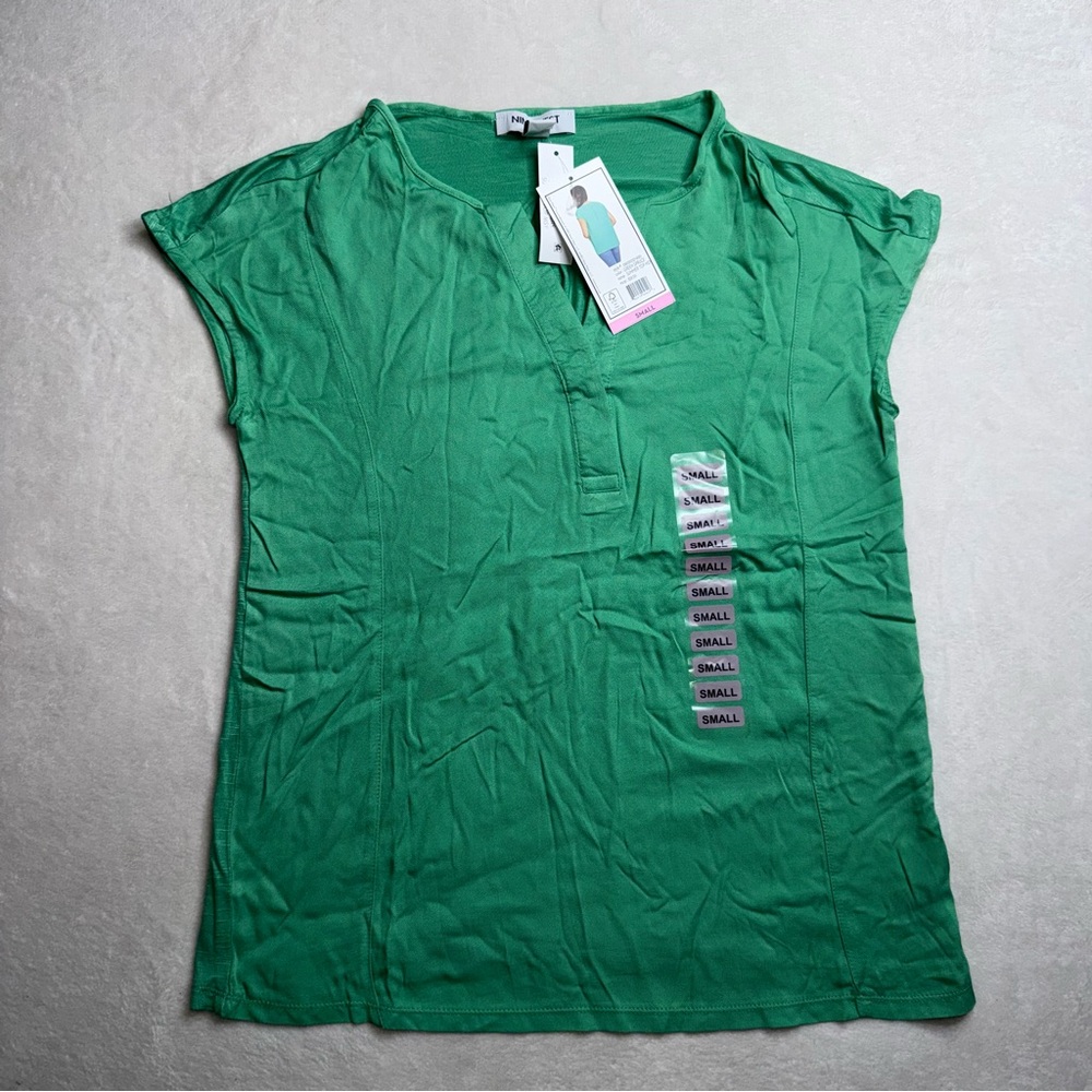 Nine West Blouse Green Vneck Dolman Cap Sleeve Casual Women’s Size Small